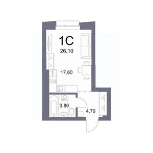 Студия квартира, вторичка, 26м2, 16/25 этаж