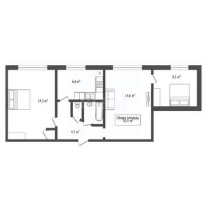 3-к квартира, вторичка, 51м2, 2/2 этаж