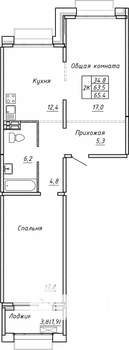 2-к квартира, вторичка, 65м2, 4/15 этаж