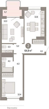 1-к квартира, сданный дом, 65м2, 4/11 этаж