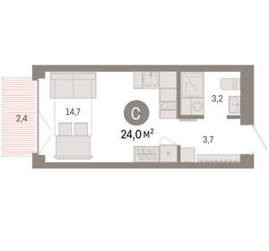 Студия квартира, вторичка, 24м2, 3/23 этаж