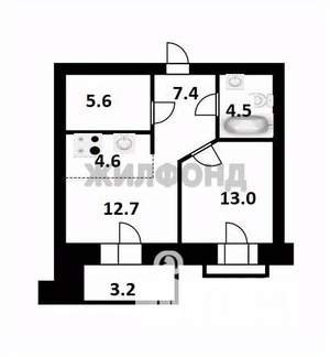 2-к квартира, вторичка, 45м2, 1/9 этаж