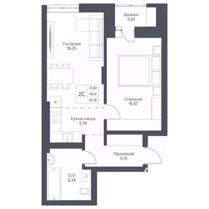 2-к квартира, вторичка, 52м2, 4/24 этаж