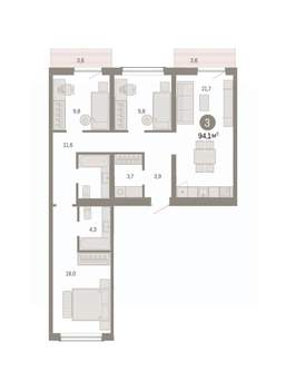 3-к квартира, вторичка, 94м2, 3/8 этаж