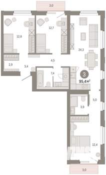 3-к квартира, вторичка, 95м2, 9/9 этаж