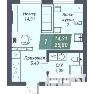 Студия квартира, строящийся дом, 26м2, 4/23 этаж