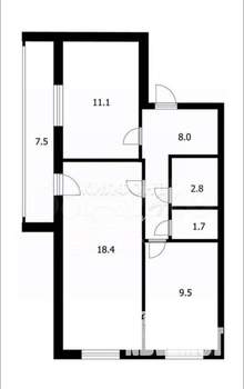 2-к квартира, вторичка, 52м2, 2/9 этаж
