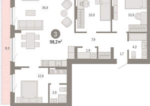 3-к квартира, вторичка, 98м2, 8/12 этаж