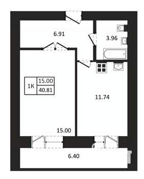 1-к квартира, вторичка, 41м2, 3/12 этаж