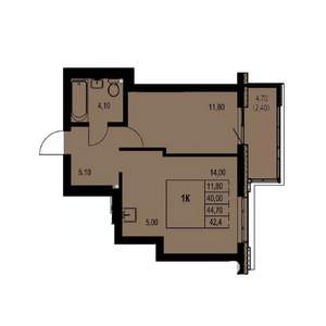 1-к квартира, строящийся дом, 42м2, 7/23 этаж