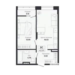 2-к квартира, строящийся дом, 39м2, 8/9 этаж