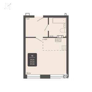 1-к квартира, строящийся дом, 37м2, 7/11 этаж