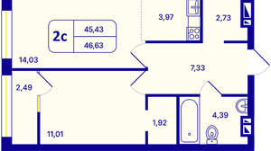2-к квартира, вторичка, 47м2, 13/26 этаж