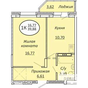 1-к квартира, строящийся дом, 40м2, 10/25 этаж