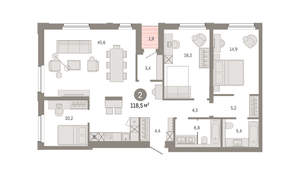 2-к квартира, вторичка, 118м2, 9/24 этаж