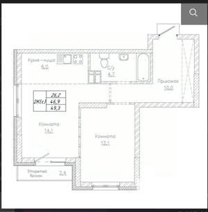 2-к квартира, вторичка, 49м2, 7/19 этаж