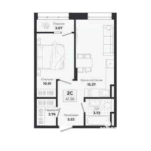 2-к квартира, строящийся дом, 38м2, 7/9 этаж