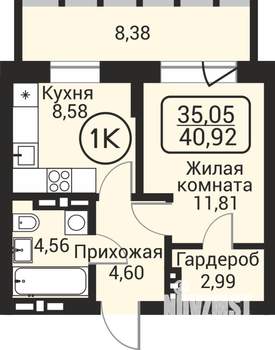 1-к квартира, вторичка, 35м2, 18/24 этаж