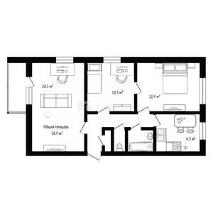 3-к квартира, вторичка, 59м2, 9/9 этаж