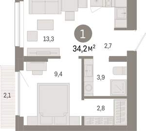 1-к квартира, вторичка, 34м2, 11/12 этаж