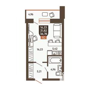 1-к квартира, вторичка, 37м2, 12/19 этаж