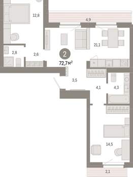 2-к квартира, вторичка, 73м2, 9/12 этаж