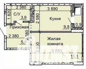 1-к квартира, вторичка, 36м2, 9/16 этаж