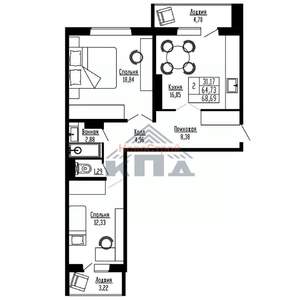 2-к квартира, вторичка, 69м2, 1/16 этаж