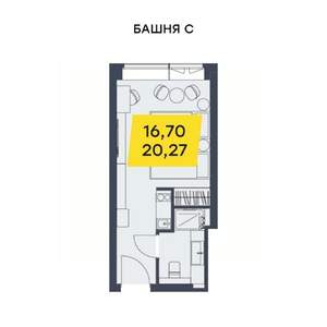 Студия квартира, строящийся дом, 20м2, 22/29 этаж