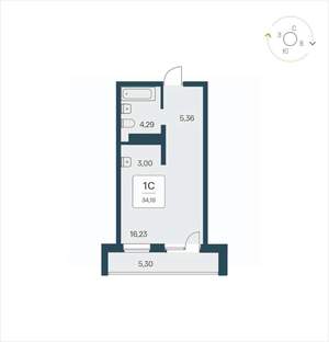 Студия квартира, вторичка, 34м2, 22/25 этаж