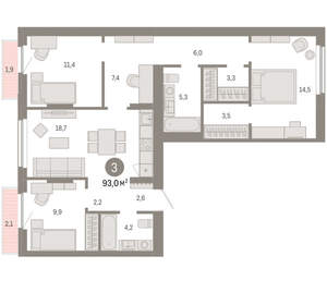 3-к квартира, вторичка, 93м2, 3/12 этаж