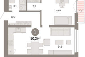 1-к квартира, вторичка, 50м2, 11/23 этаж