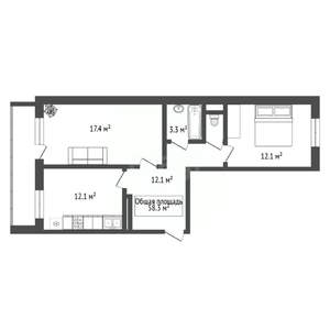 2-к квартира, вторичка, 58м2, 12/17 этаж
