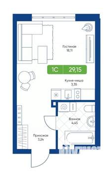 1-к квартира, вторичка, 29м2, 19/22 этаж