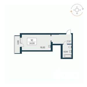 Студия квартира, вторичка, 35м2, 21/27 этаж
