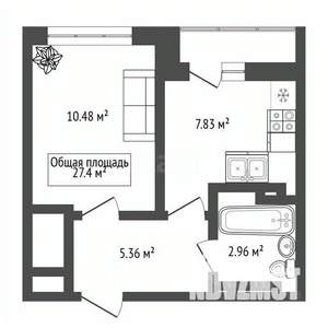 1-к квартира, вторичка, 27м2, 27/29 этаж