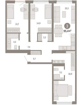 3-к квартира, вторичка, 95м2, 6/15 этаж