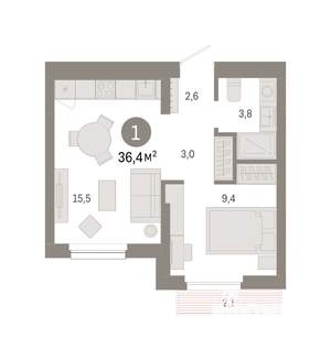 1-к квартира, вторичка, 36м2, 2/9 этаж