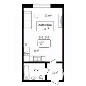 Студия квартира, вторичка, 32м2, 10/10 этаж