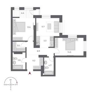 3-к квартира, вторичка, 76м2, 17/24 этаж