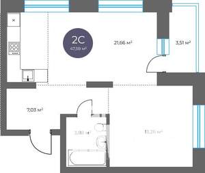 2-к квартира, вторичка, 48м2, 3/16 этаж