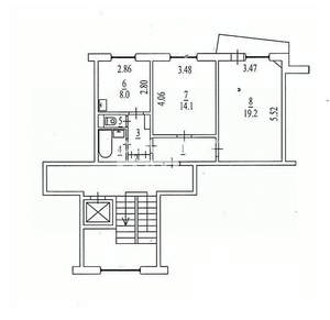 2-к квартира, вторичка, 54м2, 2/9 этаж