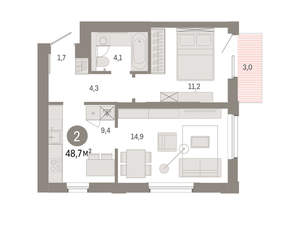 2-к квартира, вторичка, 49м2, 4/24 этаж
