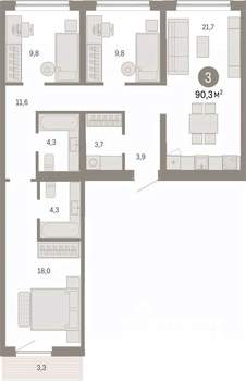 3-к квартира, вторичка, 90м2, 2/9 этаж