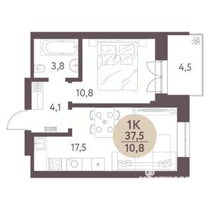 1-к квартира, вторичка, 38м2, 7/10 этаж