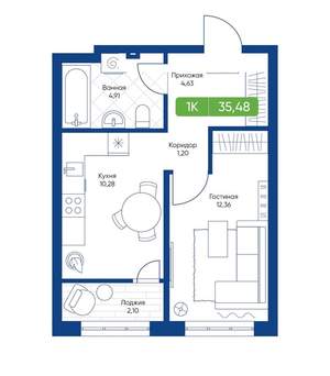 1-к квартира, вторичка, 35м2, 4/22 этаж