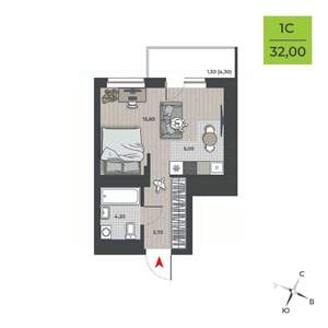 Студия квартира, вторичка, 32м2, 6/21 этаж