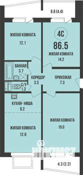 3-к квартира, строящийся дом, 87м2, 1/13 этаж