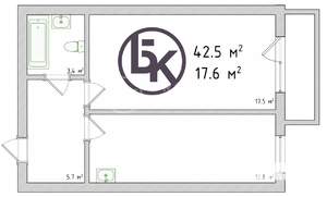 1-к квартира, вторичка, 43м2, 17/21 этаж