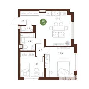 3-к квартира, вторичка, 60м2, 14/27 этаж